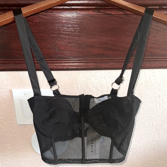 Oh Polly Other - Oh Polly Women’s US Size 4 NWT Black Sheer Bustier Bra Mesh Crop Top Lingerie